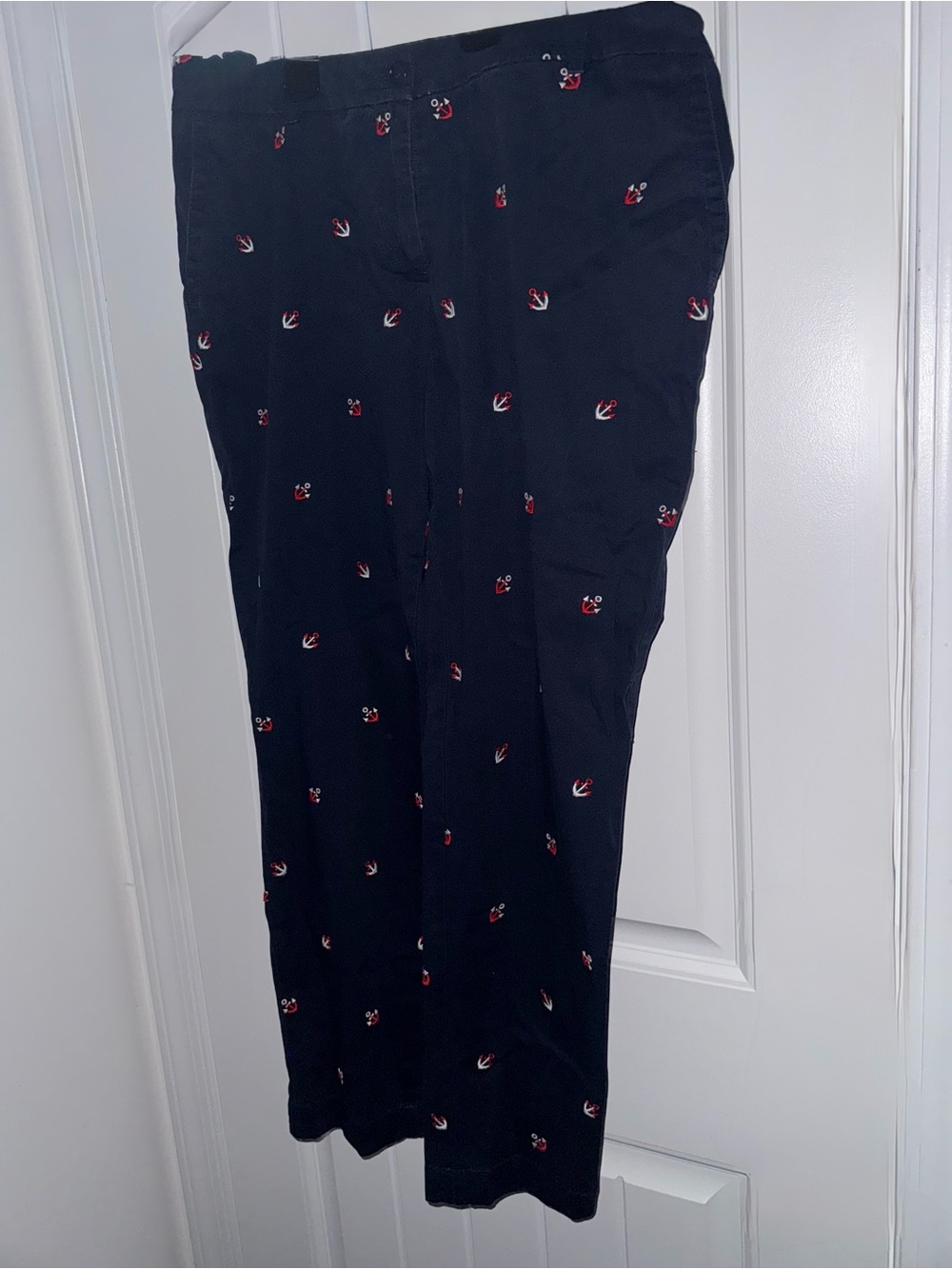 Talbots The Weekend Chino Anchor Embroidered Pants Size 10 Navy